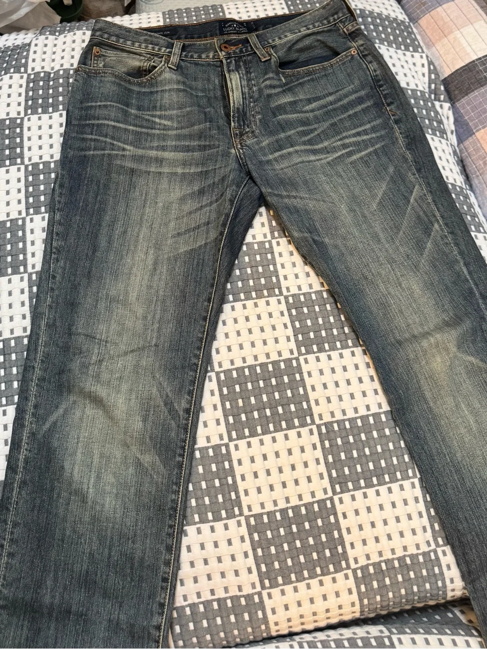 Lucky Brand 121 Heritage Slim Jeans Men’s 32x32 Y2K Whiskered Distressed Denim